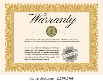 Orange Warranty. With guilloche pattern and background. Excellent design. Customizable, Easy to edit and change colors. 