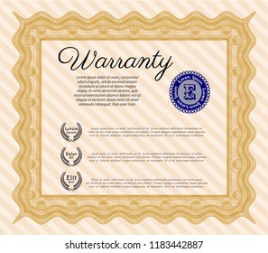 Orange Warranty. With guilloche pattern and background. Excellent design. Customizable, Easy to edit and change colors. 