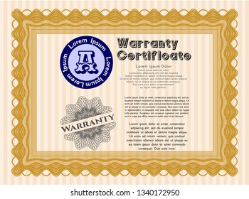 Orange Warranty. With guilloche pattern. Customizable, Easy to edit and change colors. Retro design. 