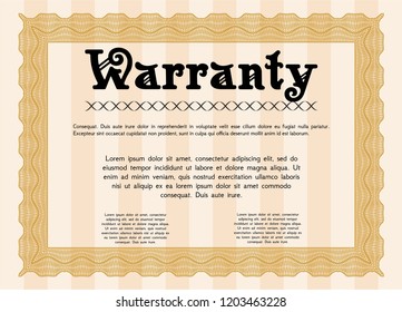 Orange Warranty. With guilloche pattern. Vector illustration. Excellent design. 