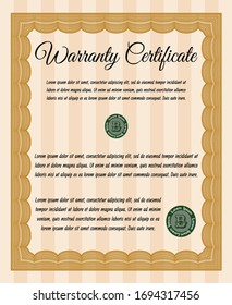 Orange Warranty. With linear background. Money design. Detailed. 