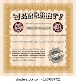 Orange Warranty. With linear background. Vector illustration. Cordial design. 