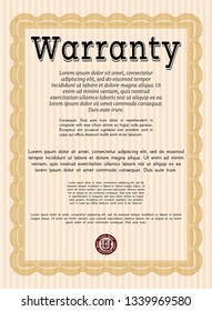 Orange Warranty. Lovely design. With complex background. Vector illustration. 
