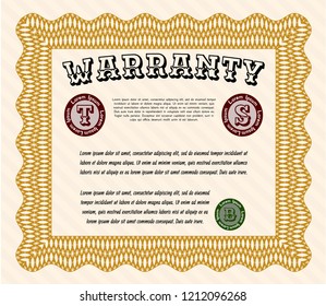Orange Warranty. Lovely design. Vector illustration. With background. 