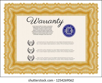 Orange Warranty. Lovely design. Vector illustration. Complex background. 