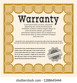 Orange Warranty. Lovely design. Vector illustration. With guilloche pattern. 