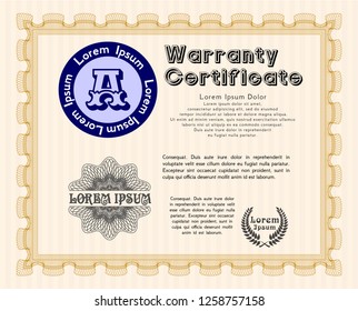 Orange Warranty. Modern design. Customizable, Easy to edit and change colors. With guilloche pattern and background. 