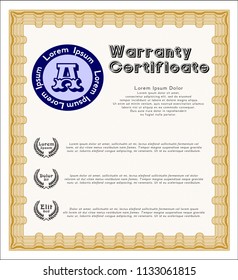 Orange Warranty. Money design. Printer friendly. Detailed. 