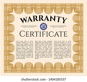 Orange Warranty. Money Pattern. With complex background. Vector illustration. 