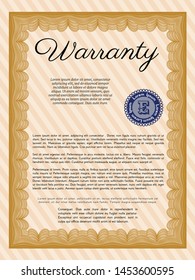 Orange Warranty. Money Pattern. Vector illustration. Printer friendly. 