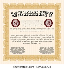 Orange Warranty. Money style design. Detailed. With guilloche pattern and background. 