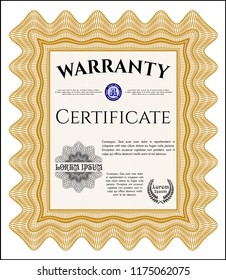 Orange Warranty. Nice design. Printer friendly. Vector illustration. 