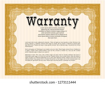 Orange Warranty. Perfect design. Vector illustration. With guilloche pattern. 