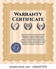 Orange Warranty. Retro design. Vector illustration. With great quality guilloche pattern. 