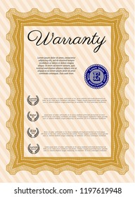 Orange Warranty. Superior design. Vector illustration. With complex linear background. 
