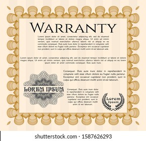 Orange Warranty template. With background. Perfect design. Detailed. 