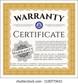 Orange Warranty template. With complex background. Beauty design. Vector illustration. 