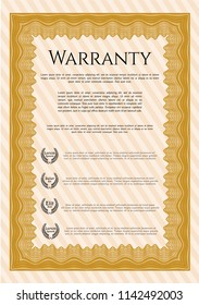 Orange Warranty template. With complex background. Detailed. Beauty design. 