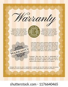 Orange Warranty template. Complex background. Vector illustration. Money design. 