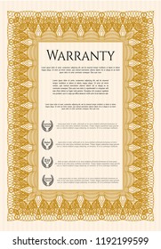 Orange Warranty template. With complex background. Retro design. Customizable, Easy to edit and change colors. 