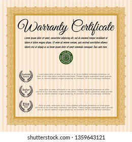 Orange Warranty template. With complex background. Beauty design. Vector illustration. 