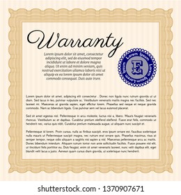 Orange Warranty template. With complex background. Detailed. Money Pattern. 