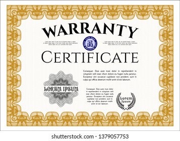 Orange Warranty template. With complex background. Detailed. Excellent design. 