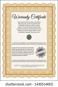 Orange Warranty template. Complex background. Customizable, Easy to edit and change colors. Retro design. 