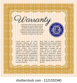 Orange Warranty template. With complex linear background. Vector illustration. Perfect design. 