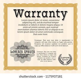Orange Warranty template. With complex linear background. Superior design. Customizable, Easy to edit and change colors. 