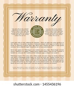 Orange Warranty template. With complex linear background. Customizable, Easy to edit and change colors. Money Pattern design. 