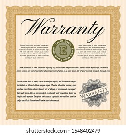 Orange Warranty template. With complex linear background. Vector illustration. Sophisticated design. 