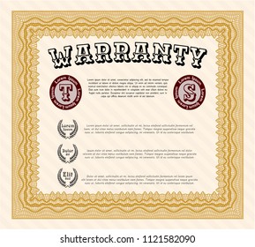 Orange Warranty template. Customizable, Easy to edit and change colors. With guilloche pattern. Retro design. 