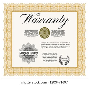 Orange Warranty template. Customizable, Easy to edit and change colors. With great quality guilloche pattern. Artistry design. 
