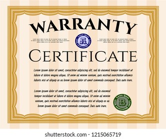 Orange Warranty template. Customizable, Easy to edit and change colors. With complex background. Money design. 