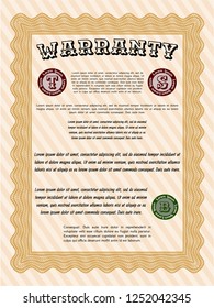 Orange Warranty template. Customizable, Easy to edit and change colors. Printer friendly. Money style design. 