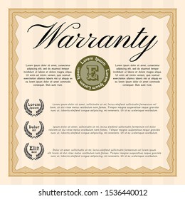 Orange Warranty template. Customizable, Easy to edit and change colors. With great quality guilloche pattern. Money style design. 