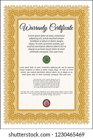 Orange Warranty template. Detailed. With complex linear background. Sophisticated design. 