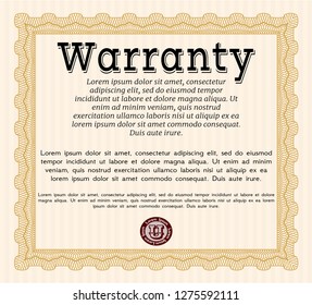 Orange Warranty template. Detailed. With complex background. Modern design. 