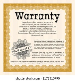Orange Warranty template. Detailed. With linear background. Cordial design. 