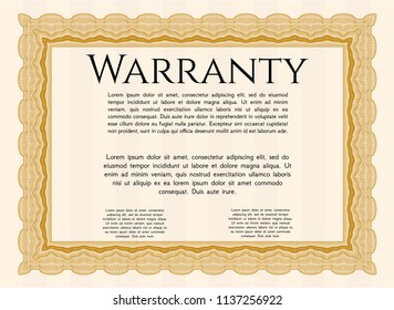 Orange Warranty template. Easy to print. Cordial design. Detailed. 