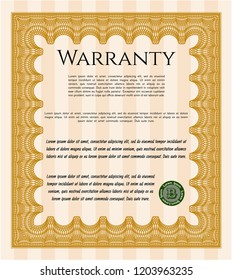 Orange Warranty template. Elegant design. Detailed. With quality background. 
