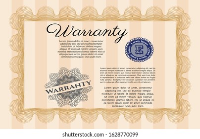 Orange Warranty template. Elegant design. Vector illustration. With background. 
