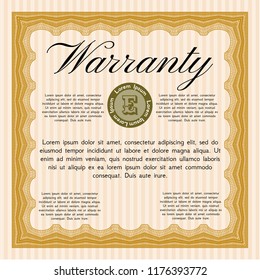 Orange Warranty template. With great quality guilloche pattern. Vector illustration. Elegant design. 