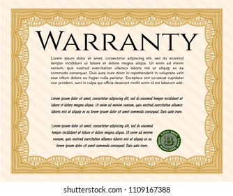Orange Warranty template. With guilloche pattern and background. Detailed. Money design. 