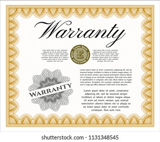 Orange Warranty template. With guilloche pattern. Customizable, Easy to edit and change colors. Artistry design. 