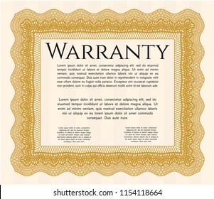 Orange Warranty template. With guilloche pattern. Artistry design. Customizable, Easy to edit and change colors. 