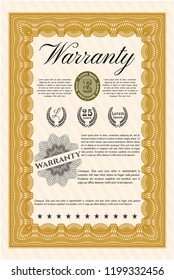 Orange Warranty template. With guilloche pattern and background. Vector illustration. Money design. 