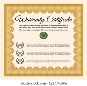 Orange Warranty template. With guilloche pattern. Money design. Customizable, Easy to edit and change colors. 