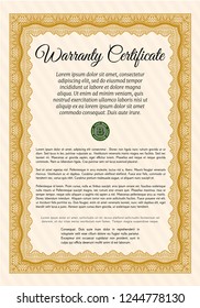 Orange Warranty template. With guilloche pattern and background. Detailed. Money design. 